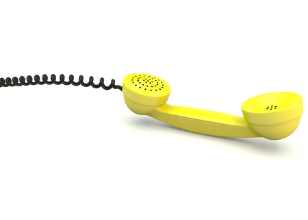 Yellow handset with black wire. White isolated background. 3D renderの写真素材