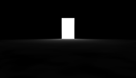 Luminous output in a dark room. 3D illustrationの写真素材