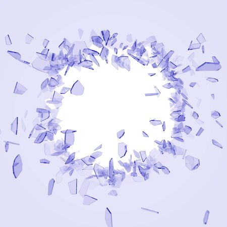 Broken glass from the blow, shot on a white isolated background with space for Your text or image. 3D illustrationの写真素材