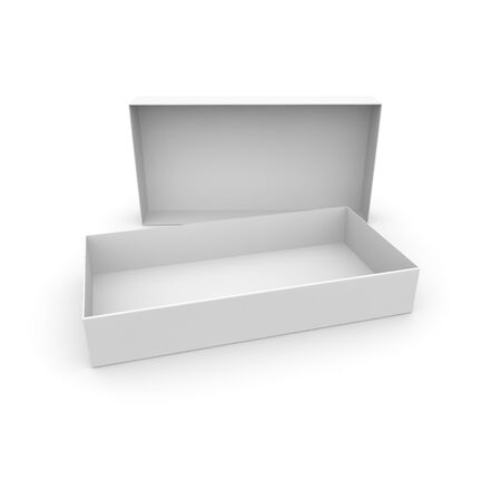 Empty white box with lid on white isolated background. 3D illustration