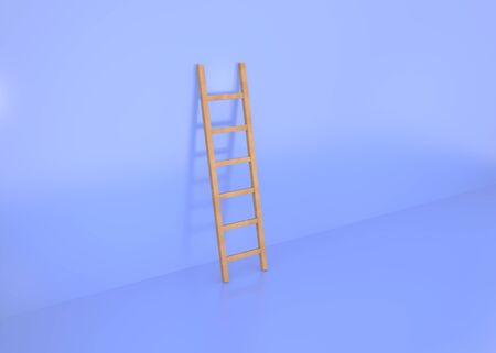 The staircase in the blue room stands on the floor and leans against the wall. 3D illustrationの写真素材