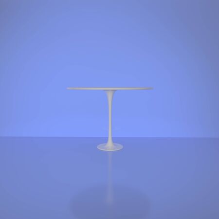 Empty round metal table on blue background. 3D illustrationの写真素材