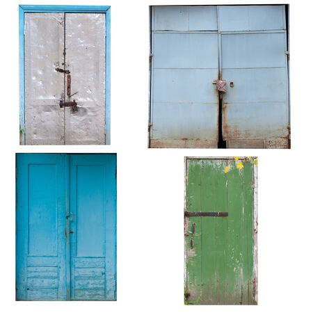 Set of old garage doors. Isolated white backgroundの写真素材