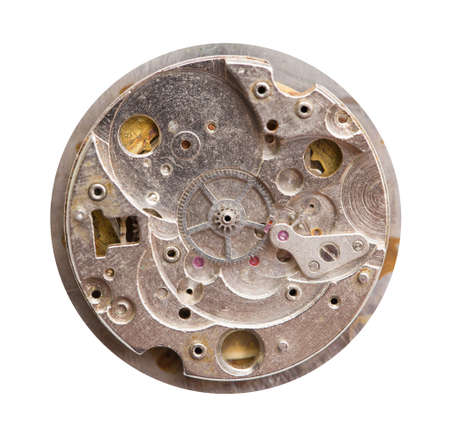 The clock mechanism in the macroscale. Old clock in close-up