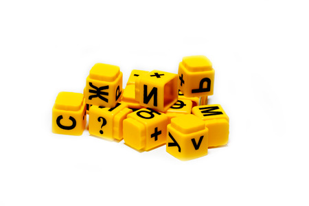 childrens educational yellow cubes with lettersの写真素材