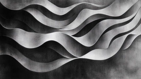 This stunning black and white abstract artwork features flowing waves and lines that evoke a sense of movement and depth, perfect for modern design and decoration needs.の素材