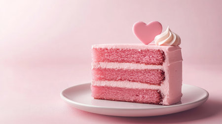 A beautifully styled pink layer cake with creamy frosting and a heart decoration, ideal for festive occasions and sweet celebrations, evoking joy and indulgence.の素材