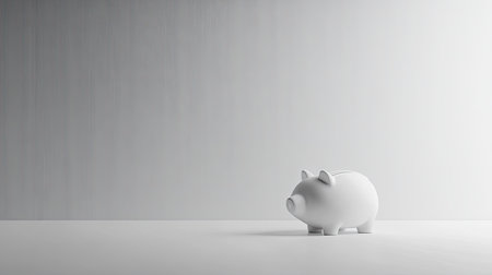 A minimalist white piggy bank sits alone against a soft gradient background, representing the concepts of savings, budgeting, and financial planning in a serene setting.の素材