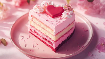 A beautiful heart-shaped pink cake intricately designed with cream toppings, charming flowers, and a festive touch, ideal for birthday or romantic celebrations.の素材