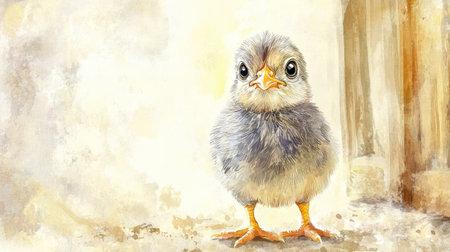 This charming image of a baby bird captures its fluffy innocence and playful spirit against a soft, light background, ideal for nature-themed projects and publications.の素材