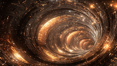 Interdimensional portal with swirling particles pulling into another realm. Copy space.の素材