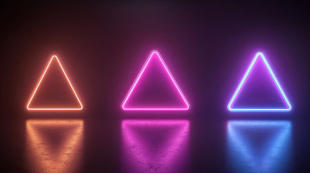 Levitating 3D neon shapes with soft glowing shadows, modern aesthetic, copy spaceの素材