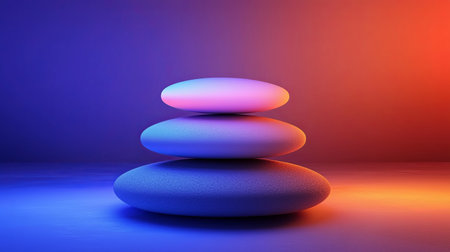 Levitating 3D neon shapes with soft glowing shadows, modern aesthetic, copy spaceの素材