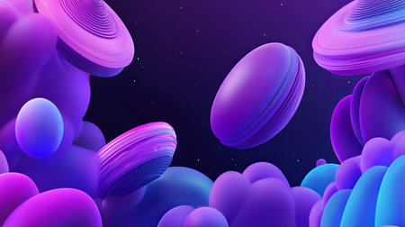 Surreal 3D dreamscape with floating objects and ethereal lighting, copy spaceの素材