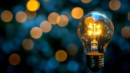 Minimalist glowing light bulb with a modern, futuristic background. Copy space.の素材