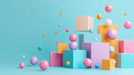 Vibrant color gradients flowing through layered 3D structures. Copy space.の素材