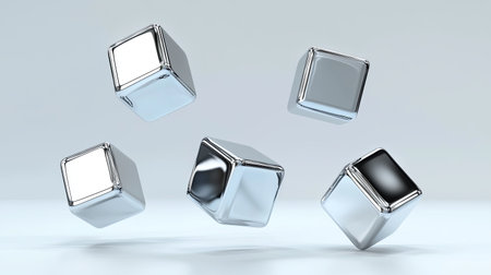 Levitating 3D cubes with reflective surfaces and smooth lighting, copy spaceの素材