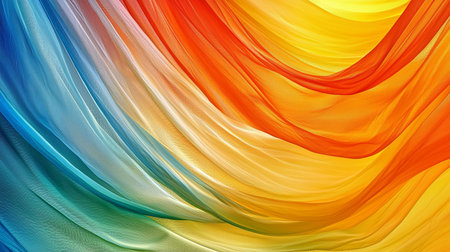 Vibrant color gradients flowing through layered 3D structures. Copy space.の素材