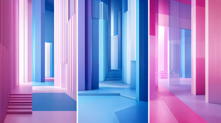 Minimalist 3D geometric art with smooth surfaces and soft lighting, copy spaceの素材