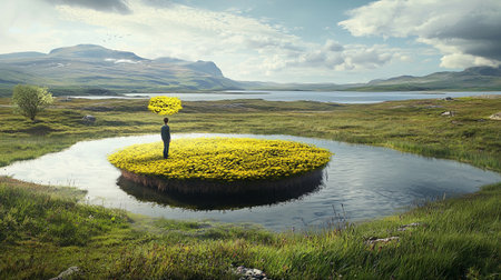 Surreal landscape merging thoughts and imagination into a dreamlike world. Copy space.の素材