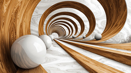 Surreal staircase curving into a multi-dimensional loop. Copy space.の素材