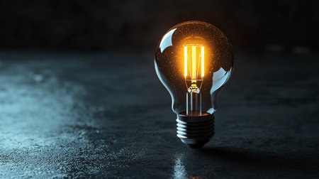 Minimalist glowing light bulb with a modern, futuristic background. Copy space.の素材