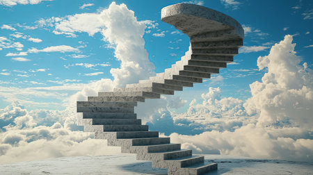 Surreal staircase floating into infinity, creating a sense of endless space. Copy space.の素材
