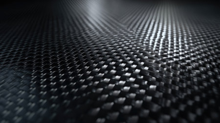 This close-up image showcases a textured carbon fiber surface with intricate patterns and reflections, emphasizing modern design and high-tech aesthetics.の素材