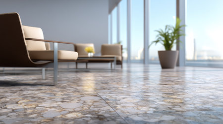 A spacious modern interior featuring sleek furniture and large windows that invite natural light. Ideal for concepts of comfort, style, and elegance.の素材