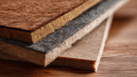 This image features textured layers of felt materials in neutral tones, showcasing a blend of brown, gray, and beige. Perfect for crafting, design, and artistic projects.の素材