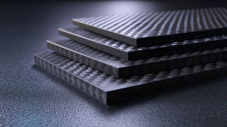 This image showcases layered black surfaces with intricate geometric patterns, emphasizing modern design and creativity, suitable for diverse artistic projects.の素材