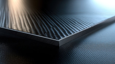 Close-up view of a textured black surface with reflective qualities, featuring sharp edges and smooth patterns, perfect for modern design aesthetics.の素材