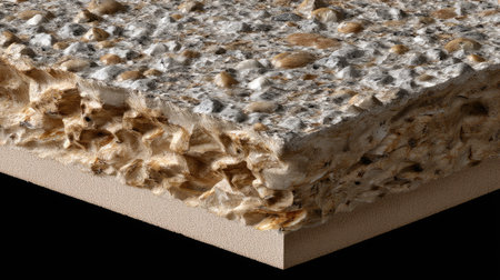 This image showcases a detailed close-up of a textured porous material featuring aggregate stones. Ideal for applications in construction and design.の素材