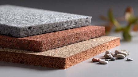A collection of textured surface samples showcasing diverse materials in natural colors. Ideal for design inspiration in architecture and interior projects.の素材