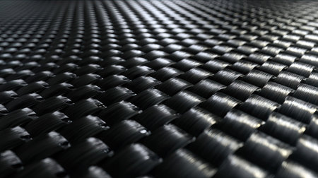 This image showcases a close-up of a textured black material featuring intricate weave patterns, ideal for modern design concepts and backgrounds.の素材