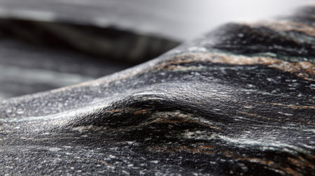 This stunning close-up showcases the intricacies of natural stone, highlighting unique patterns and textures in elegant black and gray tones. Perfect for art and design enthusiasts.の素材