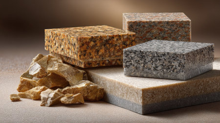 A stunning arrangement of various natural stones showcasing their unique textures and colors, ideal for architectural and interior design inspiration.の素材