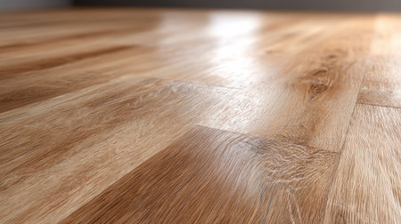 A close-up view of a polished wooden floor showcasing rich texture and vibrant natural grain patterns, ideal for home and interior design inspiration.の素材