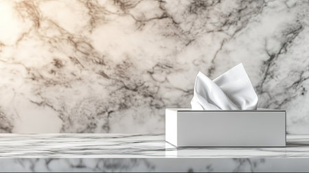 A visually appealing tissue box placed on a sleek marble surface, featuring soft lighting that enhances the elegant atmosphere. Ideal for home decor.の素材