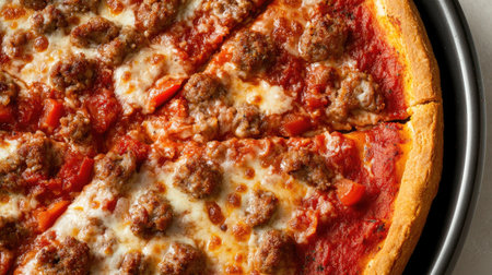 Savory and delightful pizza topped with rich cheese, sausage, and fresh ingredients. Perfect for a satisfying meal or a tasty snack anytime.の素材