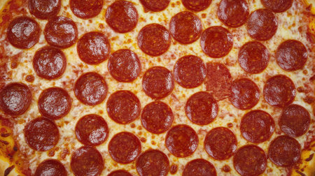 A mouthwatering pepperoni pizza showcasing a perfectly baked crust and generous toppings. Ideal for food lovers and culinary enthusiasts.の素材