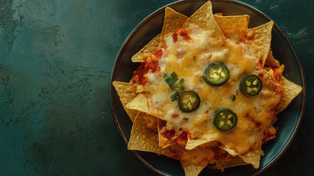 A mouthwatering plate of cheese nachos topped with jalape and fresh herbs, perfect for parties or casual gatherings. Enjoy the vibrant flavors!の素材