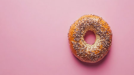 A delicious doughnut topped with colorful sprinkles sits on a pink background, offering a visually appealing dessert option for any occasion.の素材