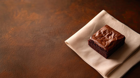 A mouthwatering chocolate brownie sits elegantly on a neutral fabric background, showcasing its rich texture and delectable appeal for dessert lovers.の素材