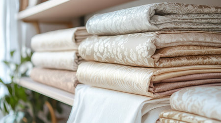 Explore a stunning collection of elegant textiles in soft neutral shades. Perfect for home decor, these luxurious fabrics bring warmth and style to any space.の素材