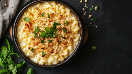 A delightful baked macaroni dish featuring creamy cheese and topped with crispy breadcrumbs. Perfect for a cozy meal or gathering. Enjoy the rich flavors!の素材