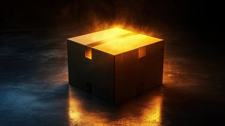 A captivating glowing box emitting smoke and light effects, surrounded by darkness. Perfect for projects needing a touch of mystery and intrigue.の素材