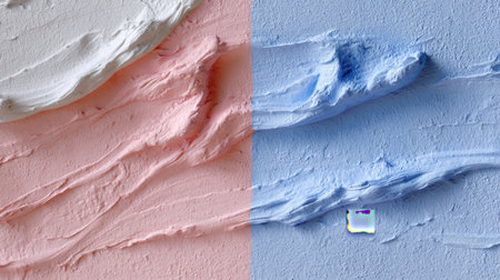 This image features a textured surface with gentle stripes of pink and blue paint, creating a visually appealing background perfect for artistic projects.の素材