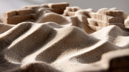 This image features a close-up view of an intricately designed sand dune sculpture, highlighting the detailed texture and captivating undulating forms.の素材