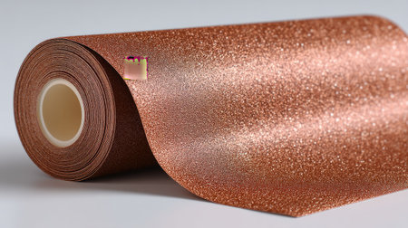 A beautiful roll of textured rose gold glitter craft paper ideal for various creative arts and crafts projects, perfect for adding sparkle and elegance.の素材